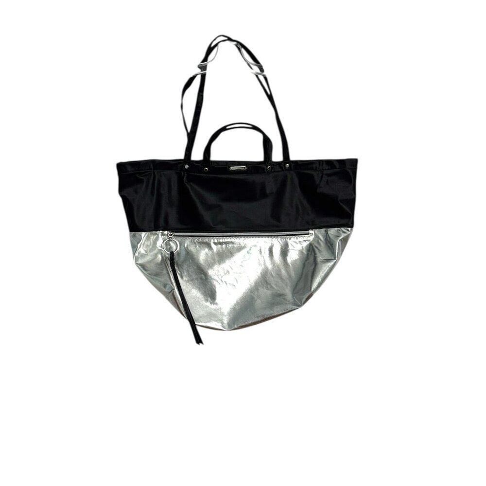 Rebecca Minkoff Large East West Nylon Tote Shoulder Bag Silver Black